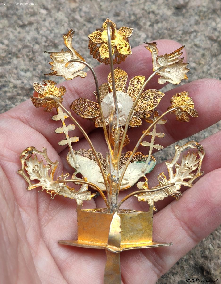 漂亮的清代鎏金掐丝花篮大银钗