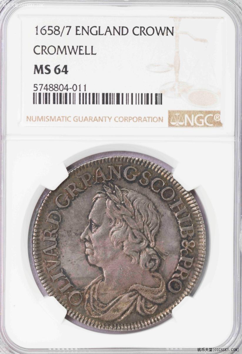 ngc-ms64 1658/7英国护国主克伦威尔1克朗亚军分