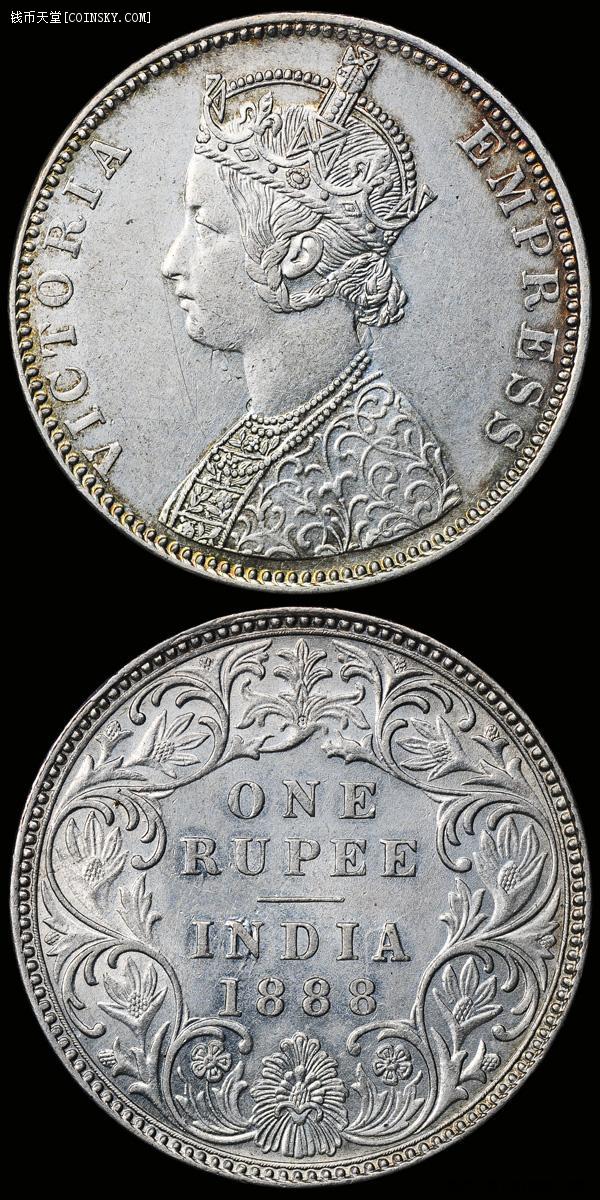 散币专场1888年英属印度维多利亚1卢比银币unc