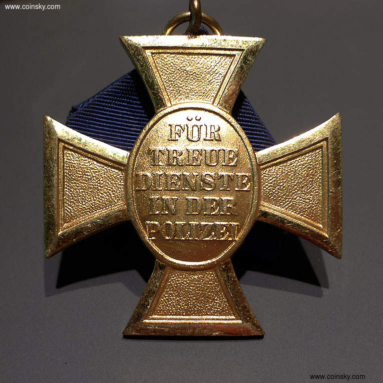 德国勋章 第三帝国原品 帝国警察长期服役25年奖章 金质