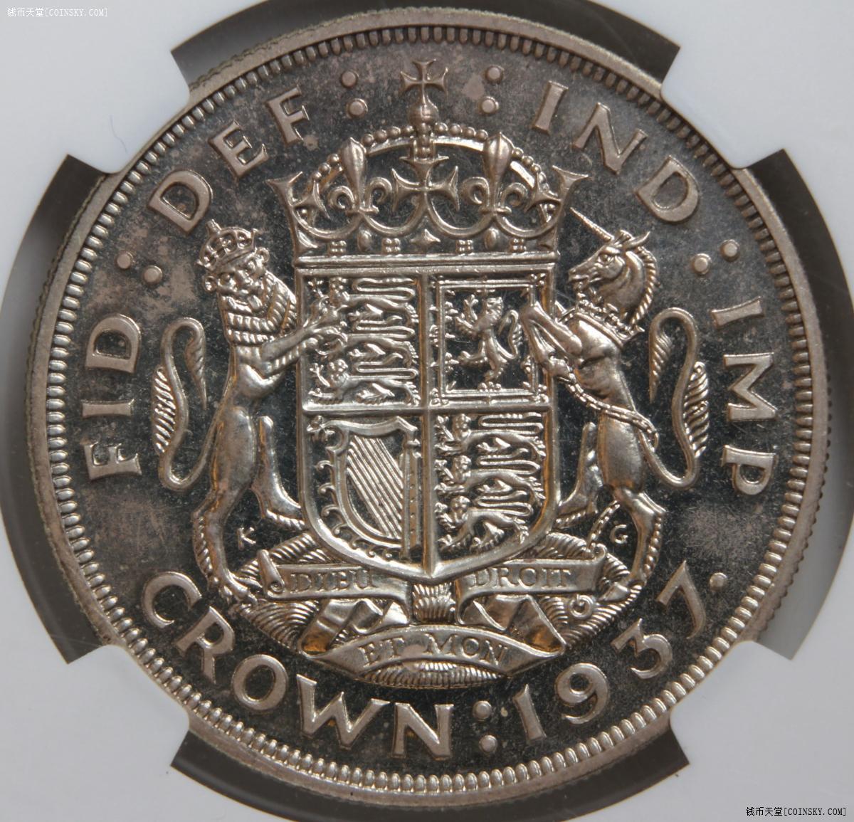 ngcpf64英国1937年乔治六世登基年1克朗精制proof大银币