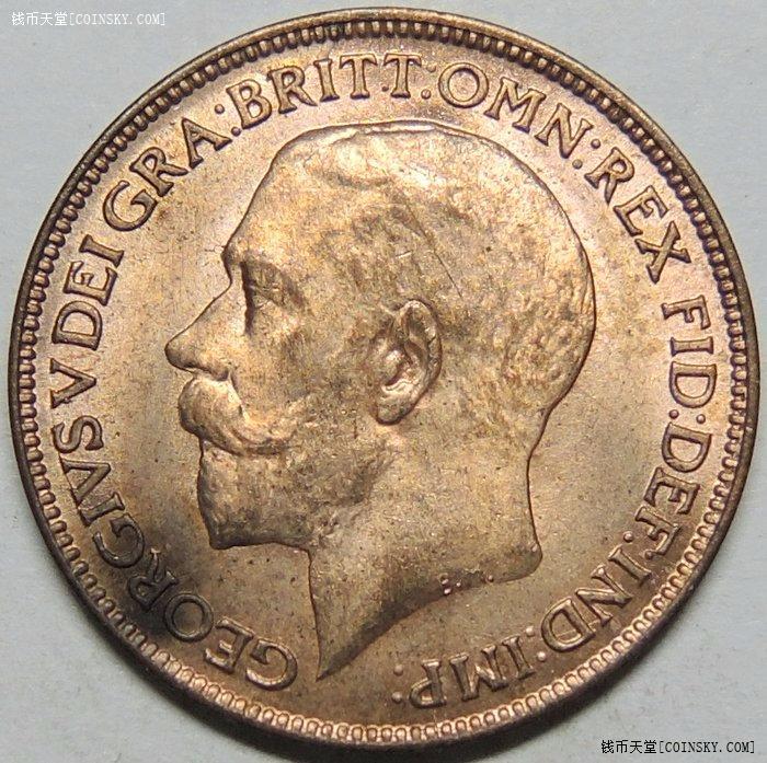 【unc】英国1923年乔治五世 乔五1法新铜币