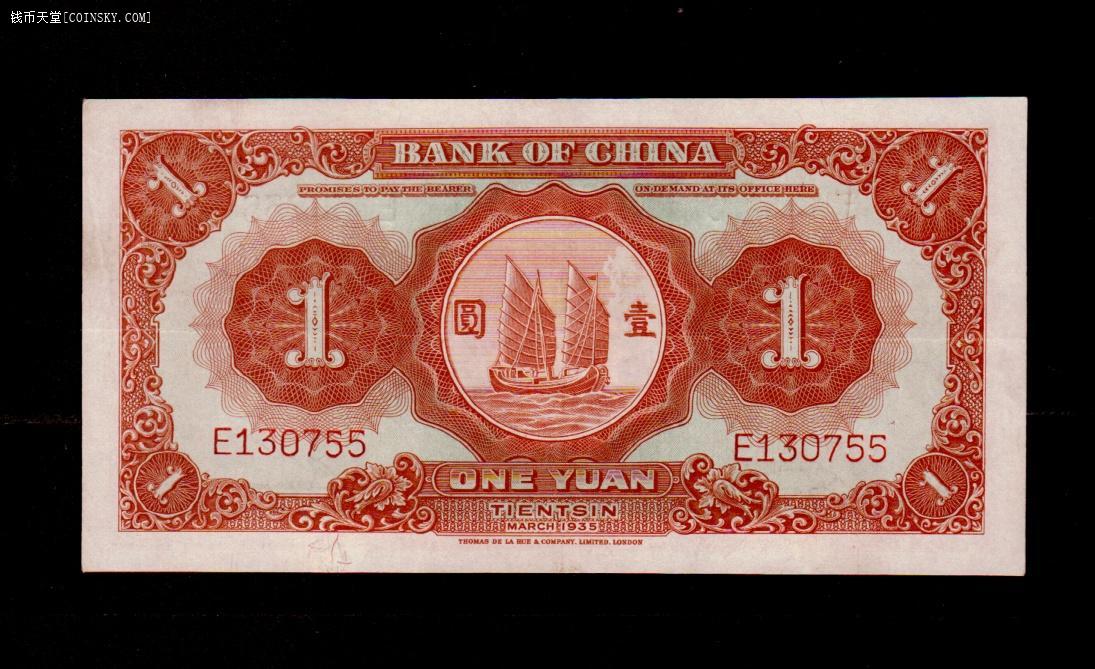 钱币天堂·交易区详情·中国银行马耕地壹元, [e冠] 全新品