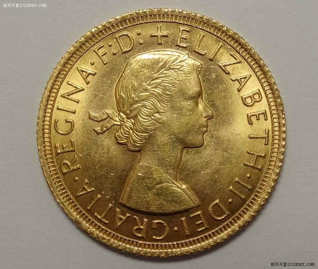 原光未流通1966年英国伊丽莎白二世1索福林马剑金币