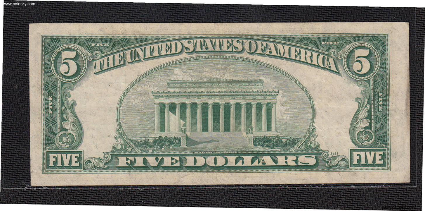 钱币天堂·交易区详情·稀少老美元 1953年a版5美元银币券 蓝库印 75