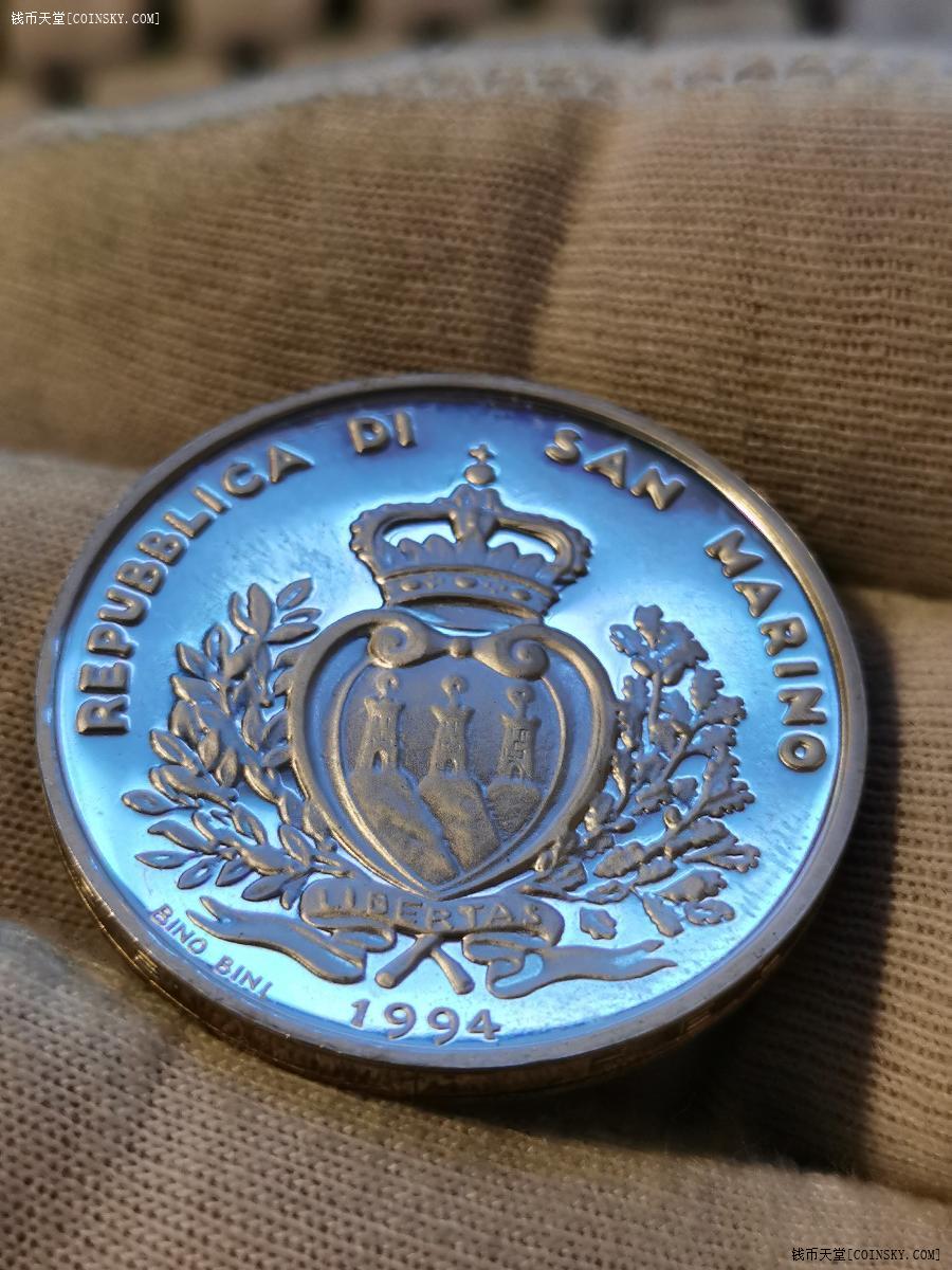 镜面加厚圣马力诺1994年1000里拉世界杯纪念银币