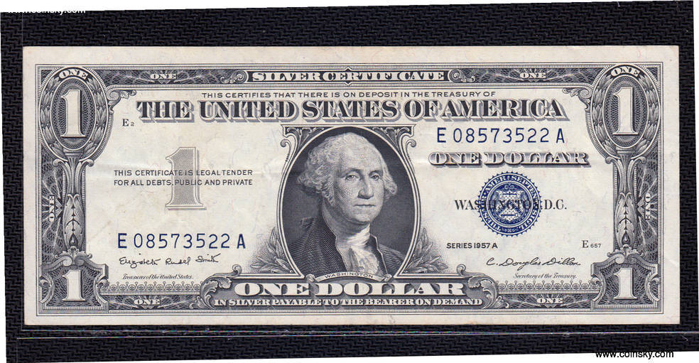钱币天堂·交易区详情·近期美元大升值 蓝库印美元 1957年a版银币券1
