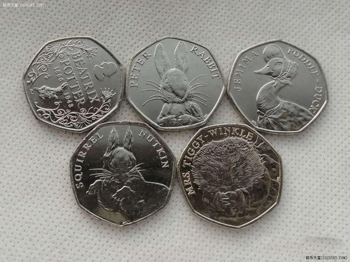 钱币天堂·交易区详情·英国2016年彼得兔50便士纪念币5枚 该系列首套