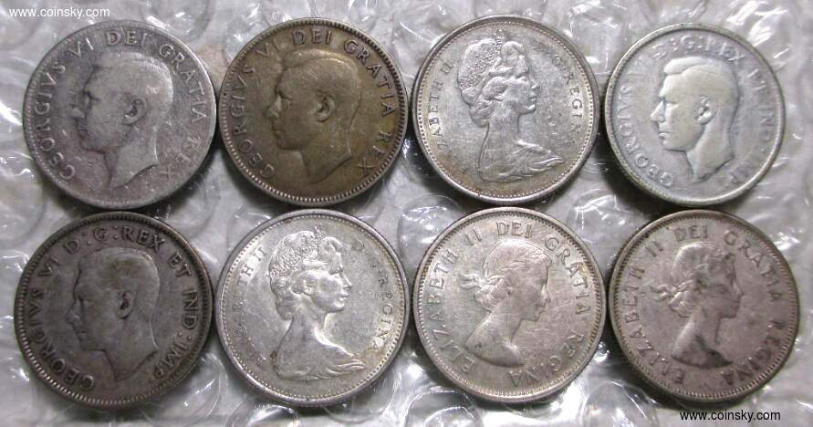 1元起一组8枚多年份加拿大25分驯鹿银币
