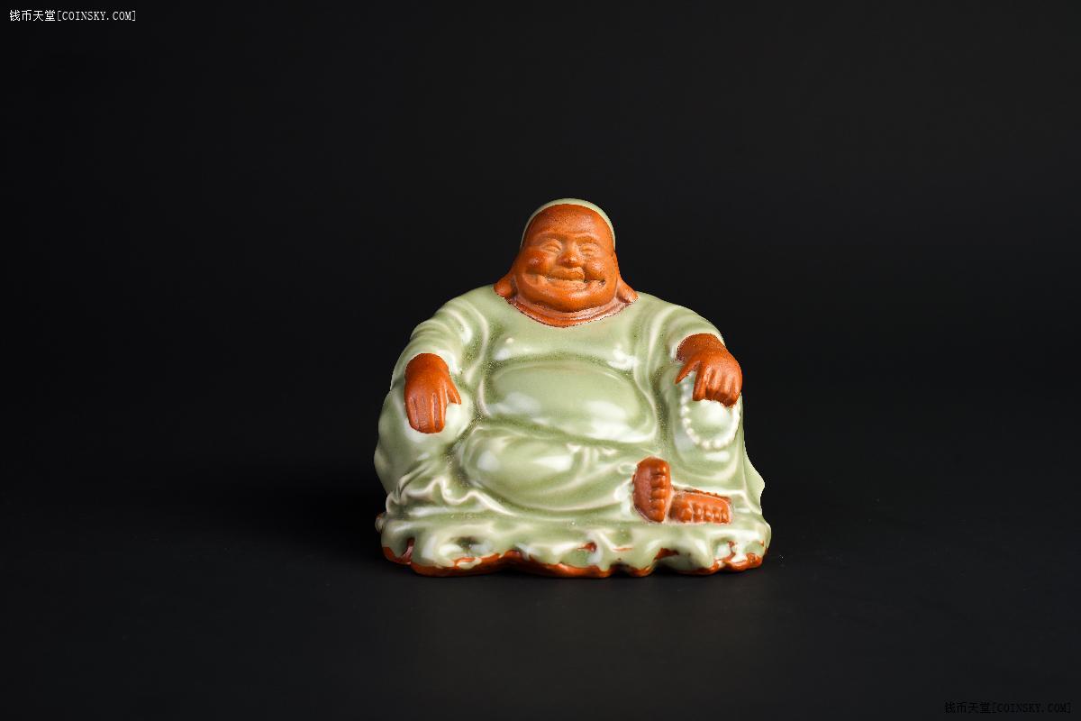 元代龙泉窑青绿釉弥勒佛