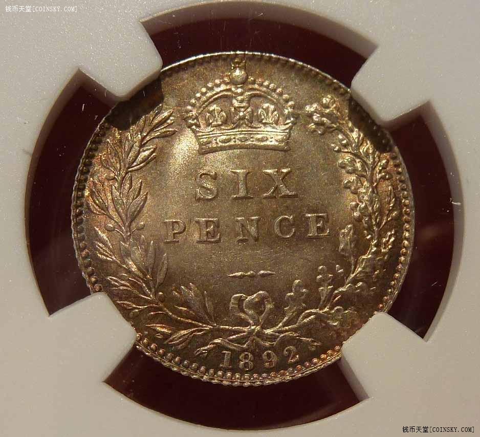 钱币天堂·交易区详情·英国1892年维多利亚六便士银币 ngc ms63