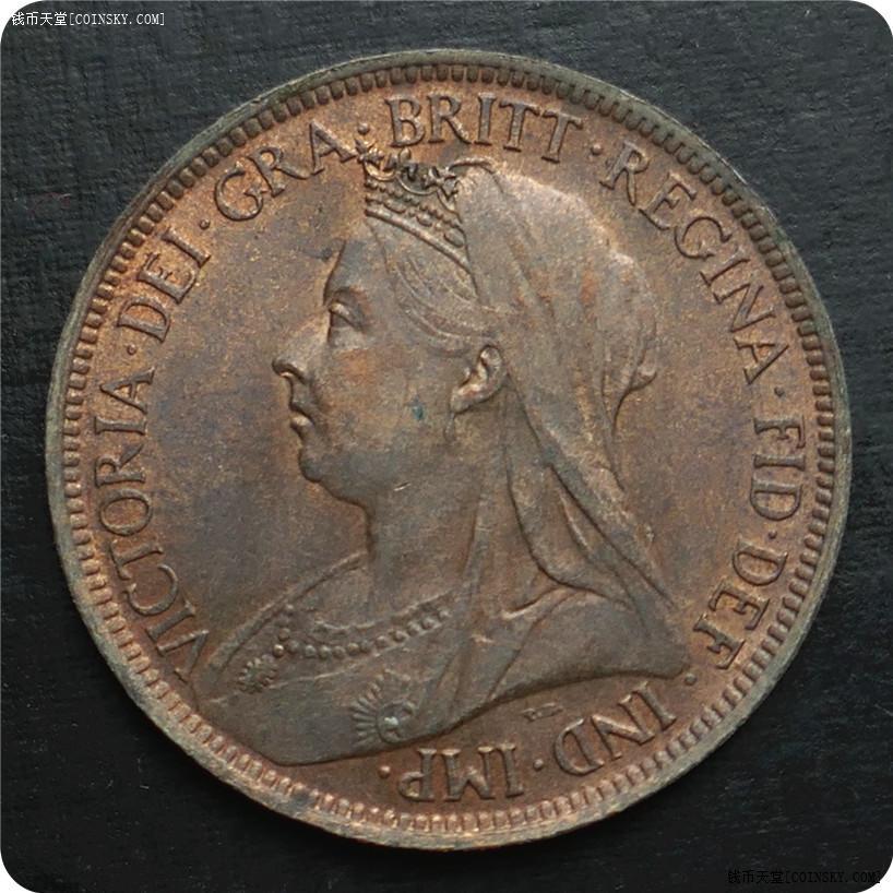 铜光未流通1901年英国半便士铜币1枚1