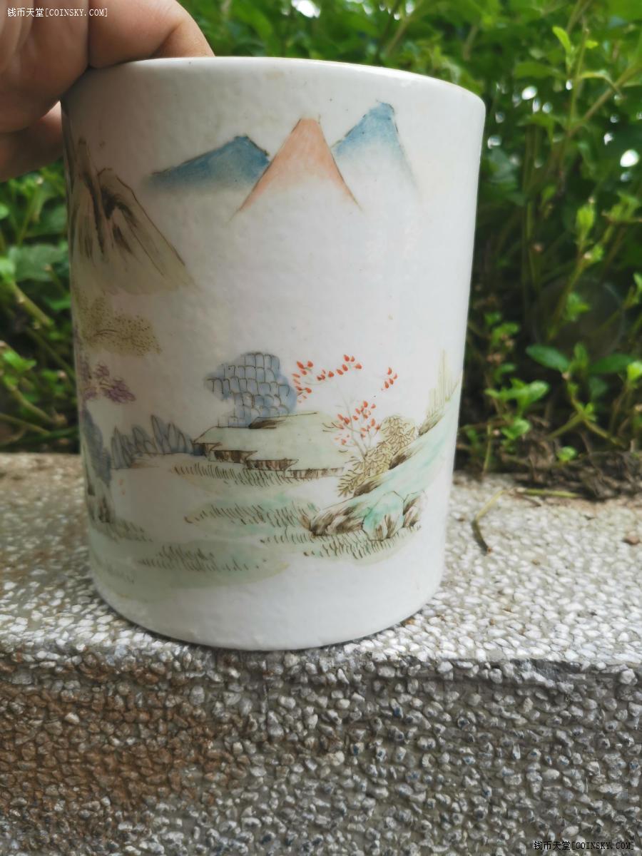 钱币天堂·交易区详情·按工艺品:一个精美浅降彩山水画笔筒