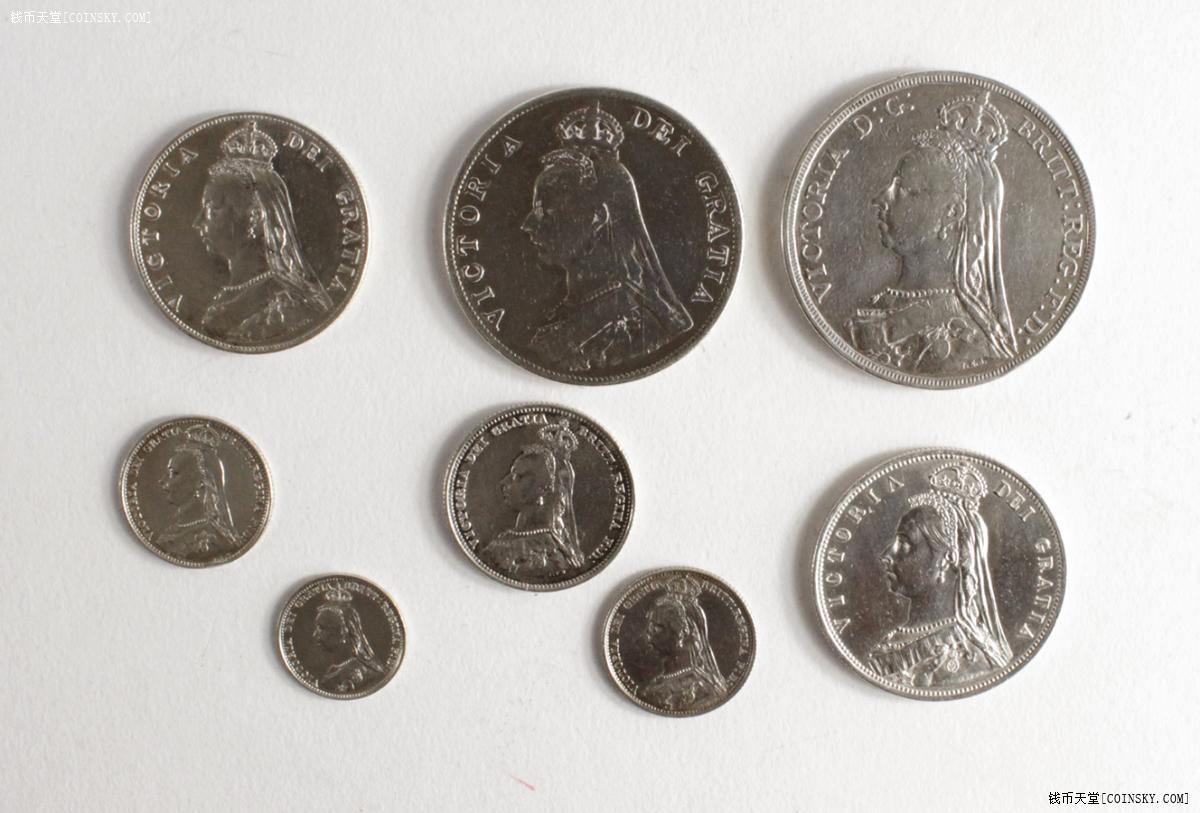 英国1887年维多利亚银质套币8枚(包括2种六便士)