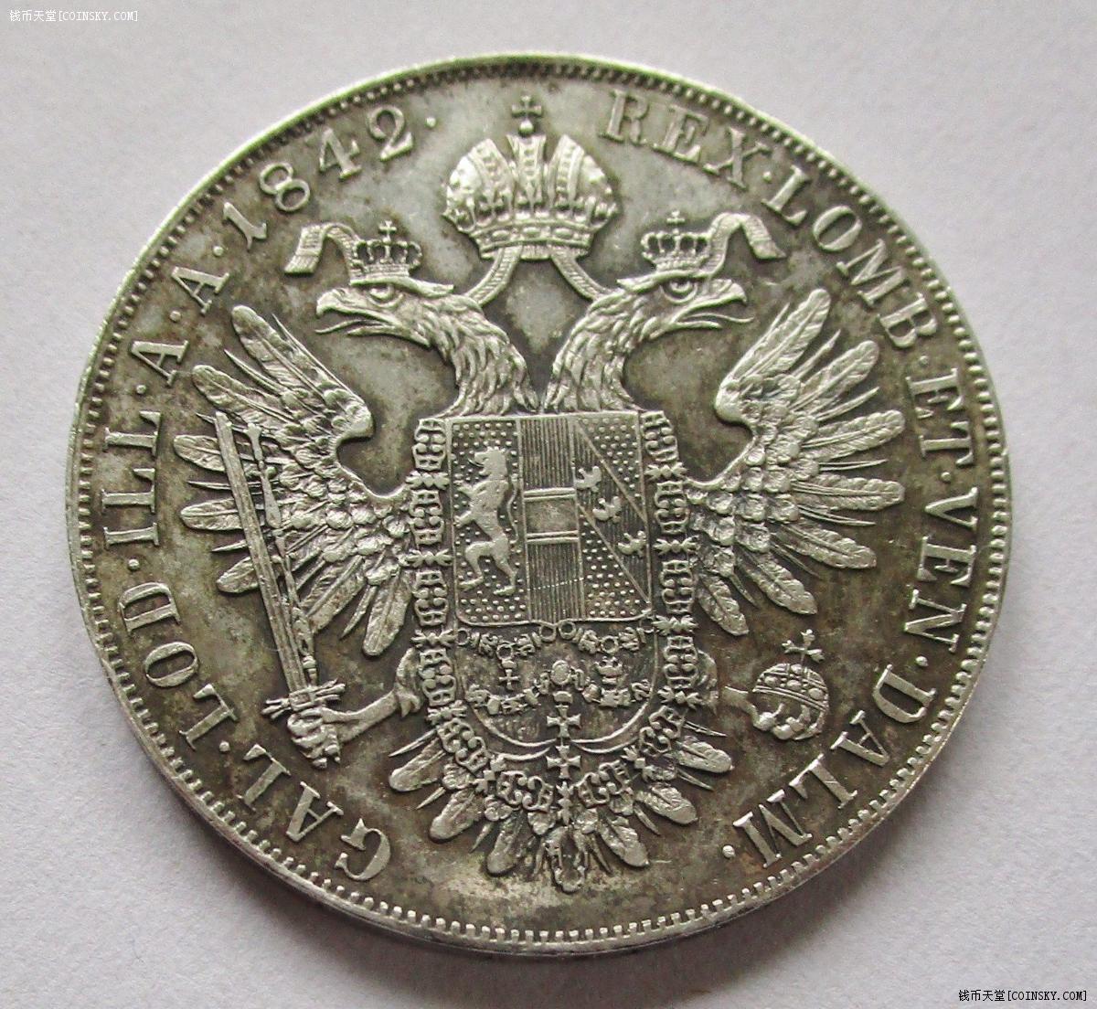 奥地利1842年双头鹰大泰勒银币好品au