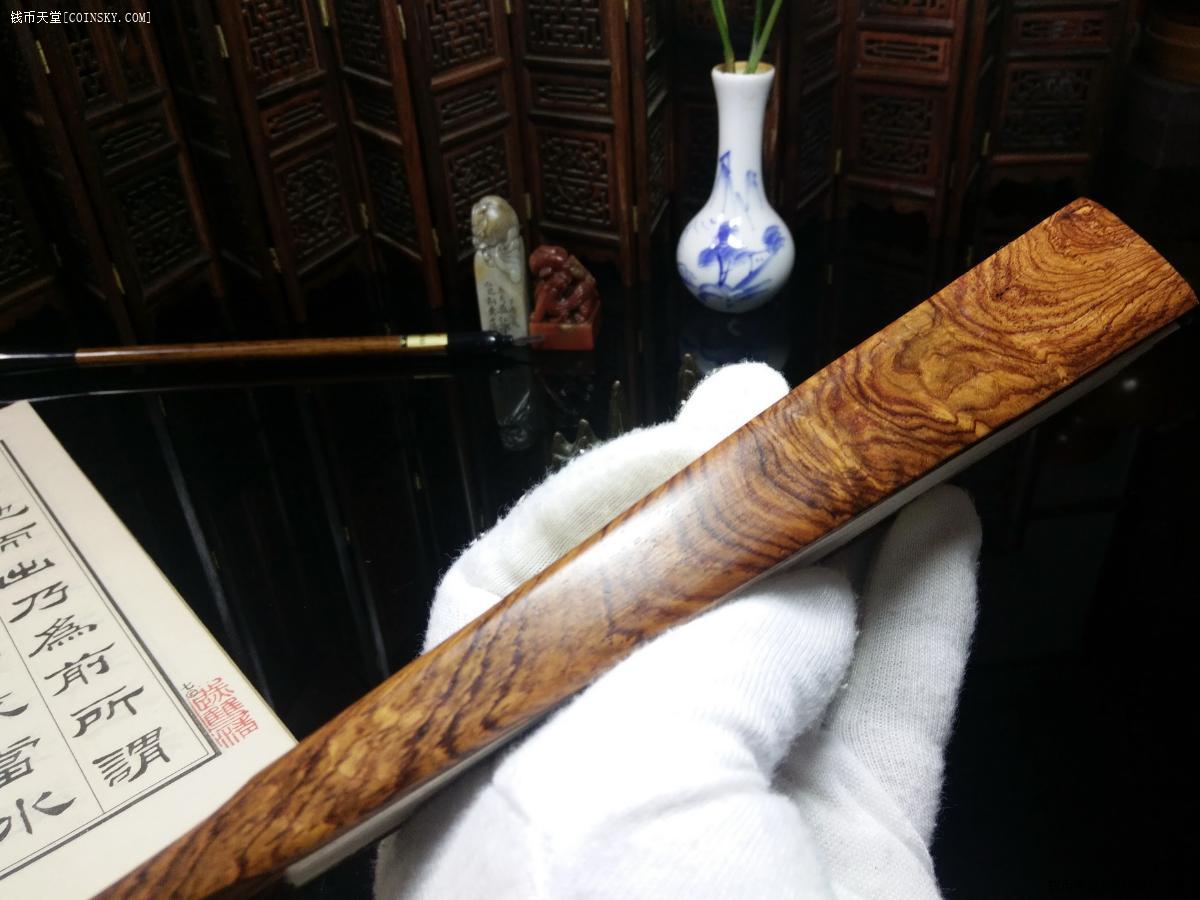 钱币天堂·交易区详情·黄花梨 虎皮纹 10寸折扇 花纹苍劲有力