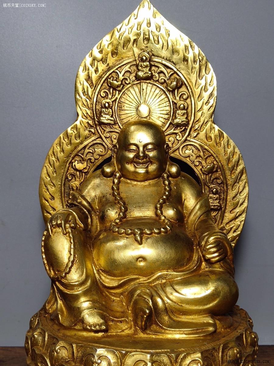 旧藏纯铜鎏金佛像大肚笑弥勒佛一尊恭请供奉佛像摆件