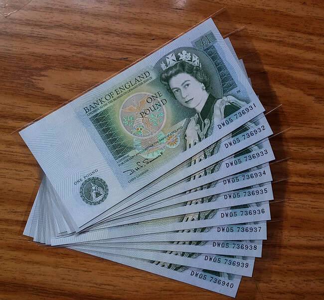 钱币天堂·交易区详情·10连号全新老英镑- 牛顿图案的1英镑