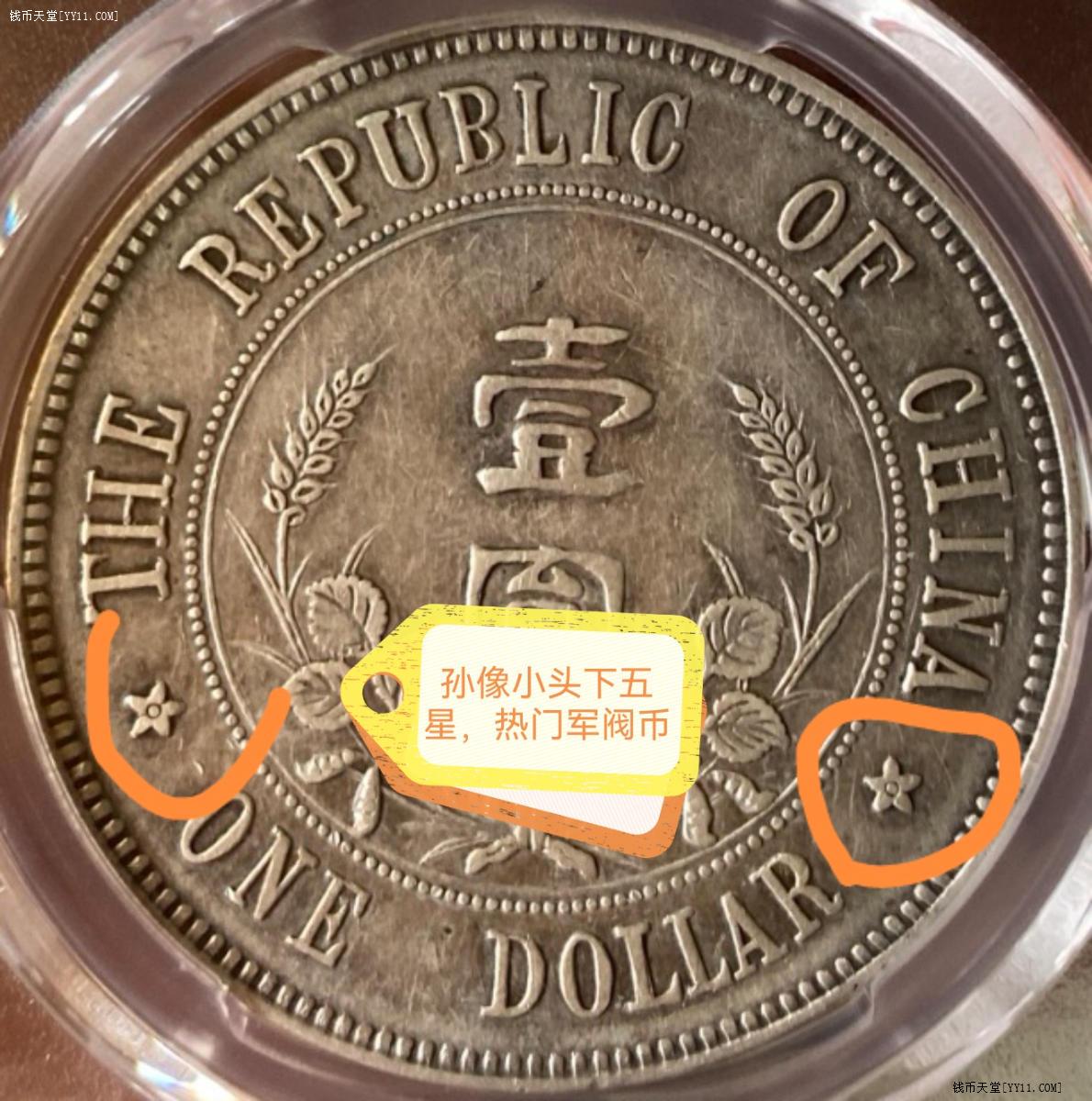 钱币天堂·交易区详情·下五星孙像壹圆银元，热门暴涨军阀，；PCGS